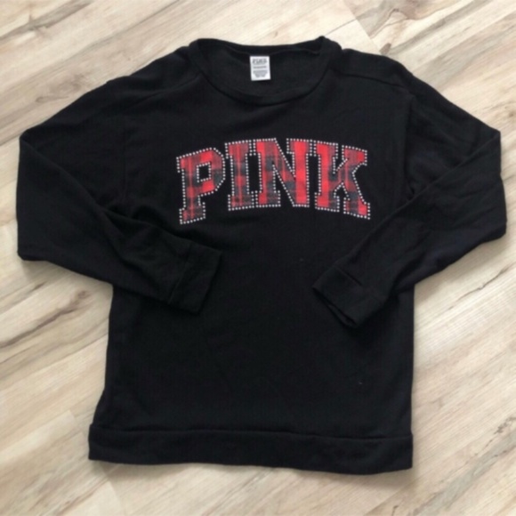 Plaid PINK Label Black Victorias Secret Lightweight Crewneck Holiday Sweater - Picture 1 of 3